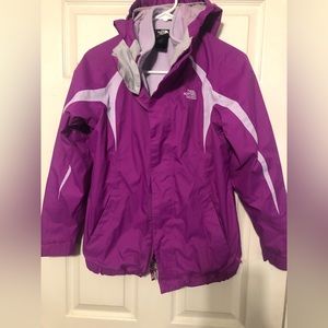 Purple Girl’s Large NorthFace Coat. Zip out Lavender full zip Fleece jacket.